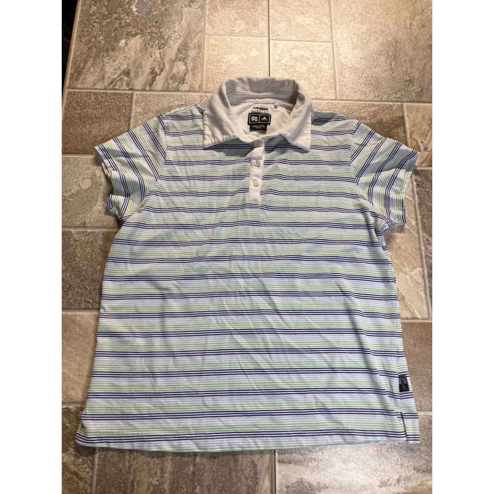 Adidas Golf Polo Shirt ClimaLite Stretch Striped Short Sleeve Mens M